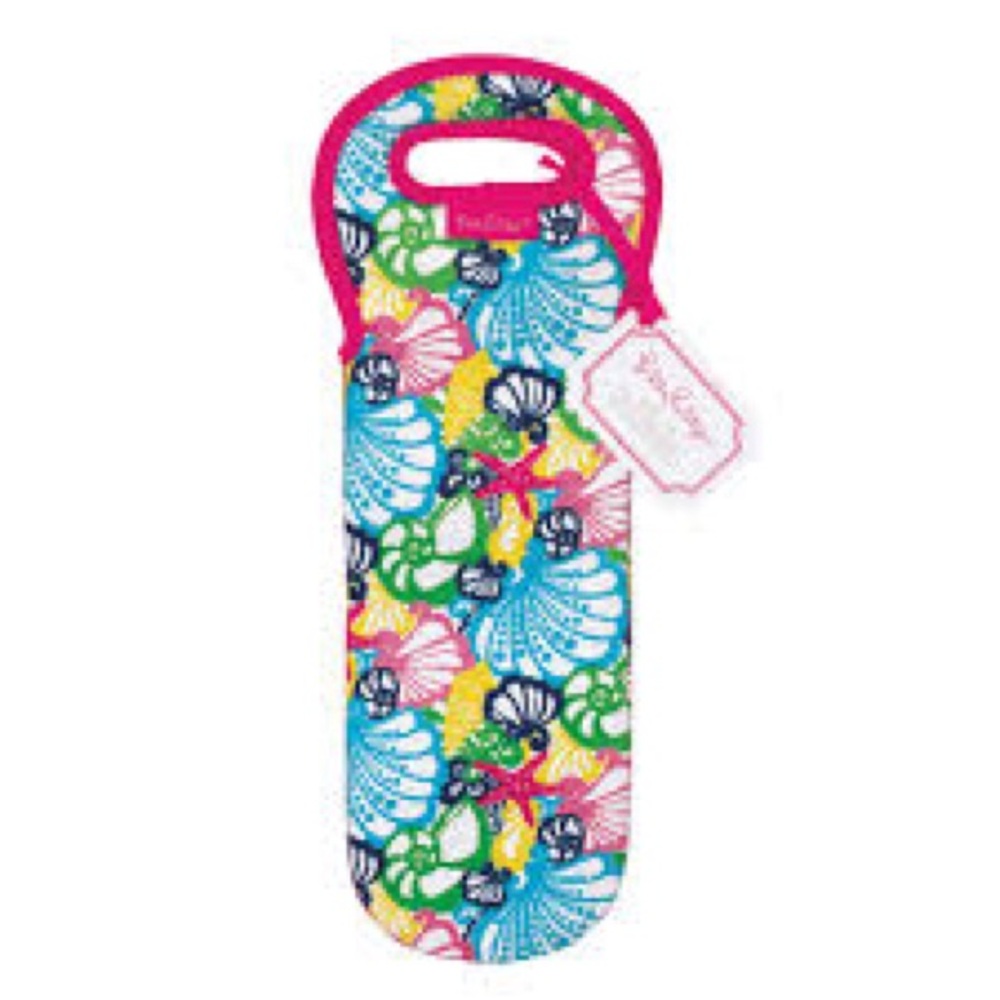 Lilly Pulitzer Neoprene Bottle Tote with Shell Print - Pink Trim